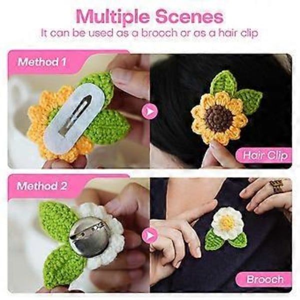 Hæklesæt til begyndere, Hæklesæt til blomsterbroche for begyndere til voksne, med trin-for-trin video-tutorials og garn