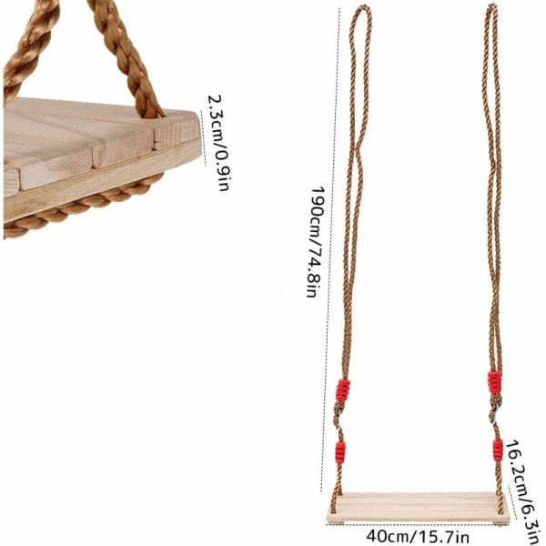 Adult Child Swing Wooden Swing Seat for Indoor Outdoor Garden 40x16.2x1.2 CM-Fei Yu