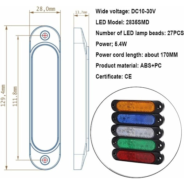 4 stk. 12V-24V Front 27 LED Trailer Markør, Bag LED Trailer Parkering Blinklys til Lastbil Bus Båd RV Lastbiler SUV UTV, Rav