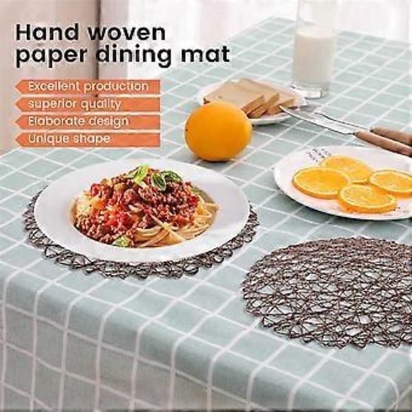 Pyöreät paperikuituiset kudotut tabletit koristeelliset punotut luonnonmatot juhlat koristelu 15 tuuman 12 kappaleen setti (kahvi)