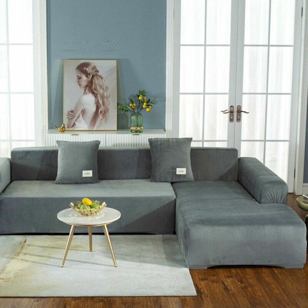 Corner sofa cover with armrests L-shaped retractable protection L-shaped corner sofa - simple light gray 145 - 185cm