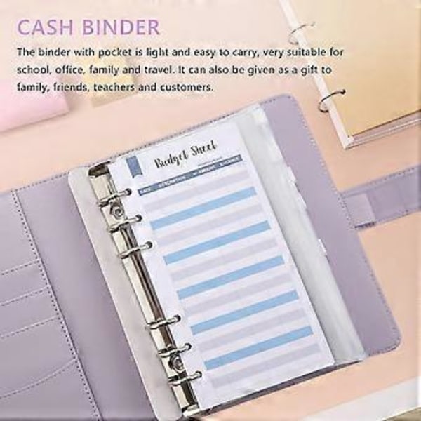 A6 PU Læder Budget Binder, med 8 A6 Binder Lommer, 12, 6 Ring Binder Budget Kuvert System, Med Etiket Klistermærker D