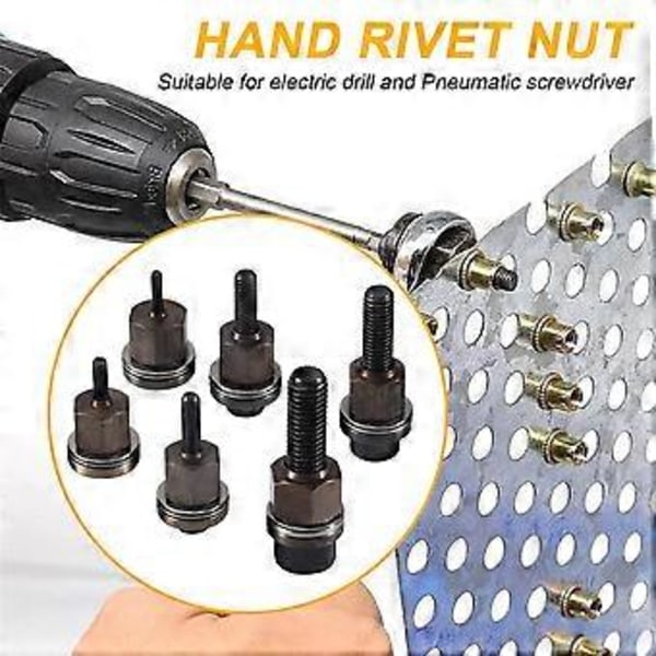 6 stk. Hånds Rivmutter Hodenøtter Enkel Installering Manuell Riveter Rivnut Verktøy Tilbehør for Muttere M3 M5 M6 M8 M10