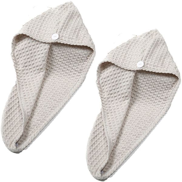 2-pack våffelhårbandana i frotté med snabb absorption och torkning för kvinnor med vått hår, brunt