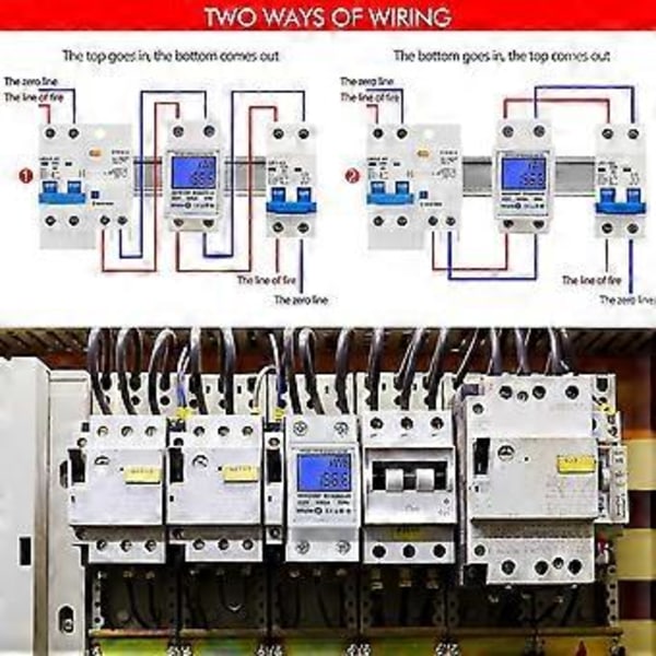 LCD Digital Elmätare AC-mätare DIN-skena kWh-mätare 5(80) A Elmätare DIN-skena 1-fas 2-polig 2p DIN-skena Elmätare AC230