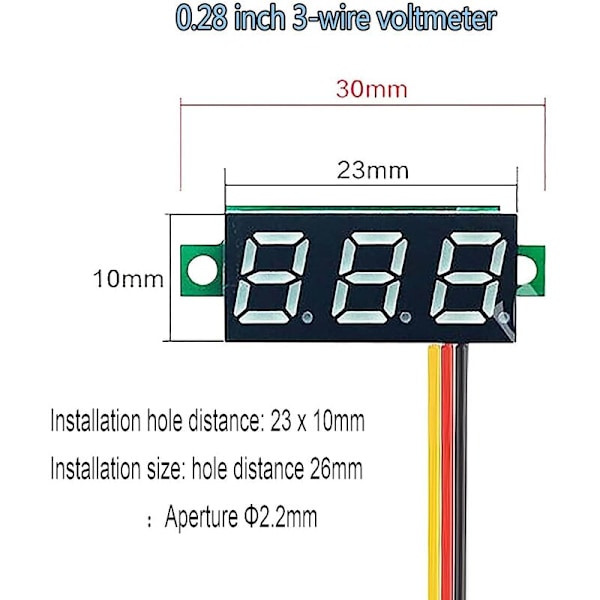 6 stk Mini Voltmeter, Digital DC Voltmeter 0,28 tommer, 0-100V DC 3-tråds Panel Spenningstester LED-skjerm, Mini Voltmeter Måler Tester, Rød