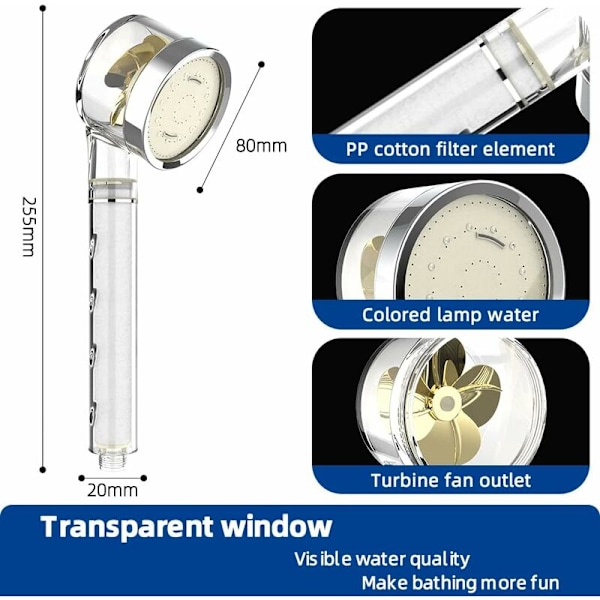 LED-duschhuvud, 3 färglägen, handdusch med temperaturförändring, propellerduschhuvud, högt tryck, vattenbesparande handdusch med PP