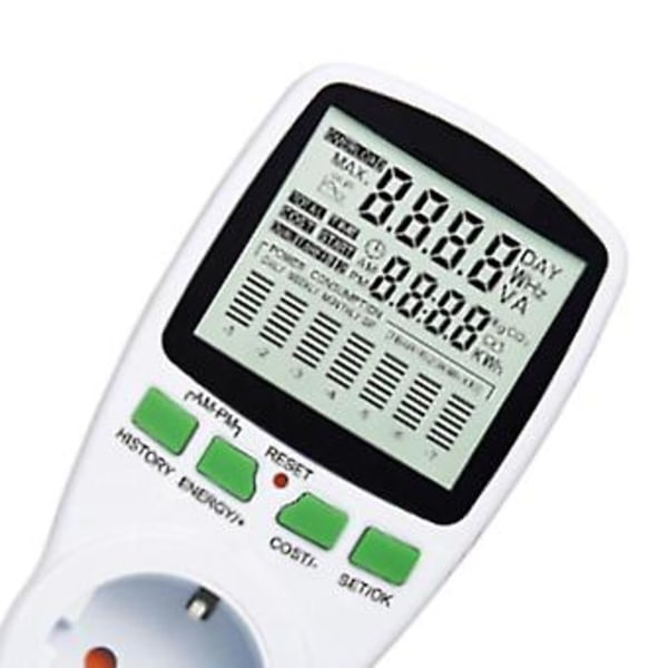 Wattmeter LCD Energimåler Stikkontakt Elektrisk Tester EU Måleuttak Strømanalysator EU Plugg