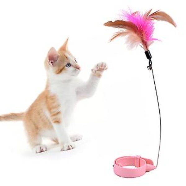 Kattfjäderhalsband Leksaker Justerbart Flexibelt Roligt Interaktivt Kattfjäderstavhalsband med Bjällra för Kattlek Inomhus Rosa