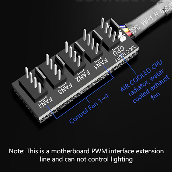 Coolmoon 4pin Pwm fläktströmförsörjningssplitter 1 till 5 nav för PC-fodral sladdförlängning
