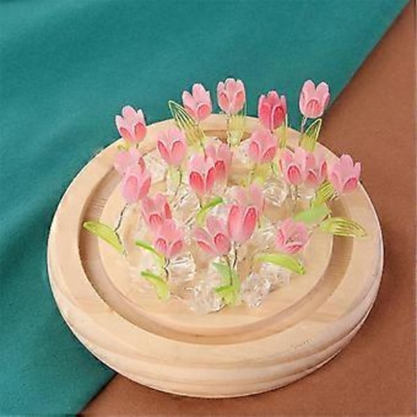 Kunstig Tulipan Blomst Nattlys Ornamenter Håndlaget DIY Nattbordslampe LED Nattlampe Soveromsdekor Bordlampe, Blå