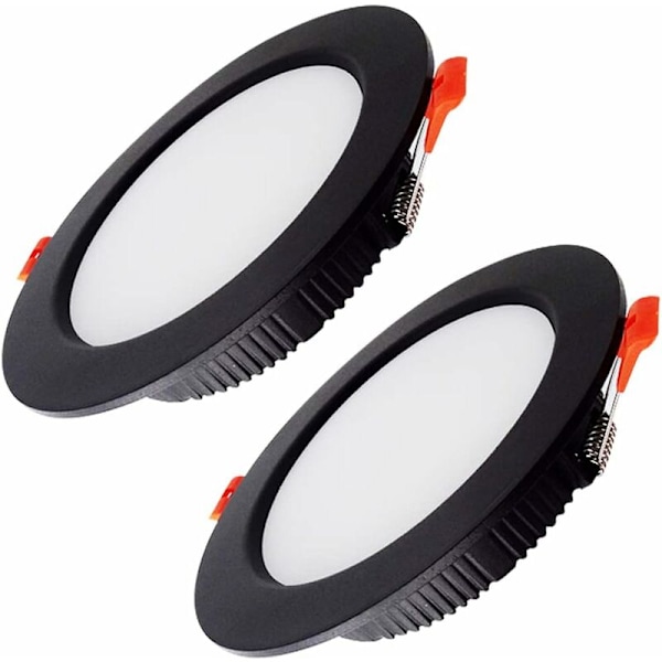 2 Ultra Flat Black LED Recessed Spotlights, 7W, IP44