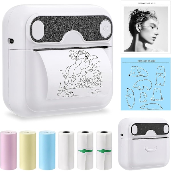 Mini-tarratulostin, Bluetooth-valokuvatulostin, yhteensopiva iOS- ja Android-laitteiden kanssa, opiskeluun, muistiinpanoihin, kuviin, valokuviin, päiväkirjoihin, musteeton