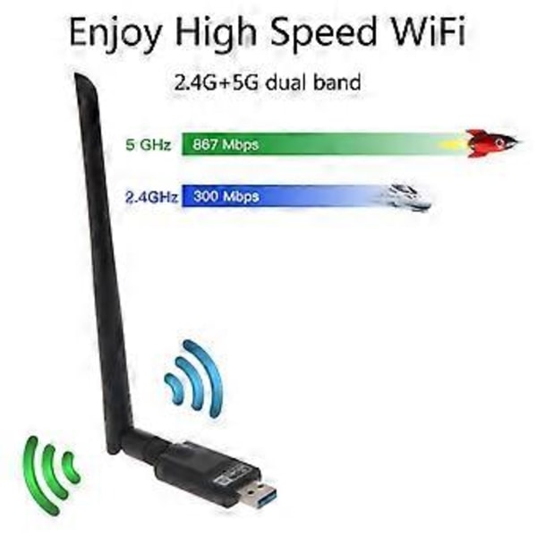 USB3.0 LAN-adapter 2.4/5Ghz AC1300 WiFi-adapter Bluetooth-kompatibel 5.0 Trådløst Nettverkskort 1300M 802.11ac for Laptop