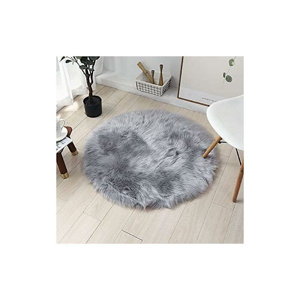 Faux saueskinns teppe, imitert fleece teppe fluffy myk langhåret dekorativ stol pute sofa matte (grå, 60x60cm)