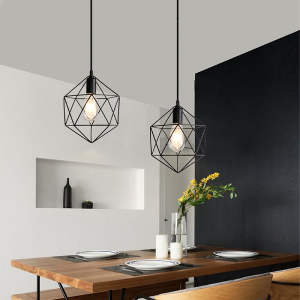 Modern hänglampa metallbur hängande taklampa form inomhus ljuskrona - svart