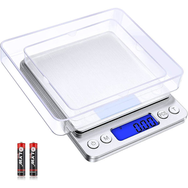 Amir Digital Köksvåg, 500g Mini Sleeve Pearl Vågskala, Matlagning Matvåg, Bakgrundsbelyst Lcd-display, 2 Brickor, 6 Enheter, Automatisk Avstängning, Tara, Pcs, St