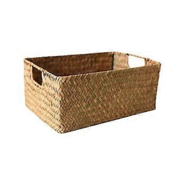 Håndvævet rektangulær rattan fletkurv opbevaringskurv frugt te snack brød picnic kurv kosmetik opbevaringsboks -XL