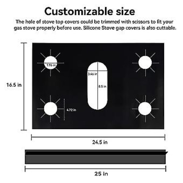 2 stk. 63,5 cm Komfyrdeksler for Spalter, Klippbare Komfyrdeksler, Non-stick PTFE Vaskbare Komfyrbeskyttere