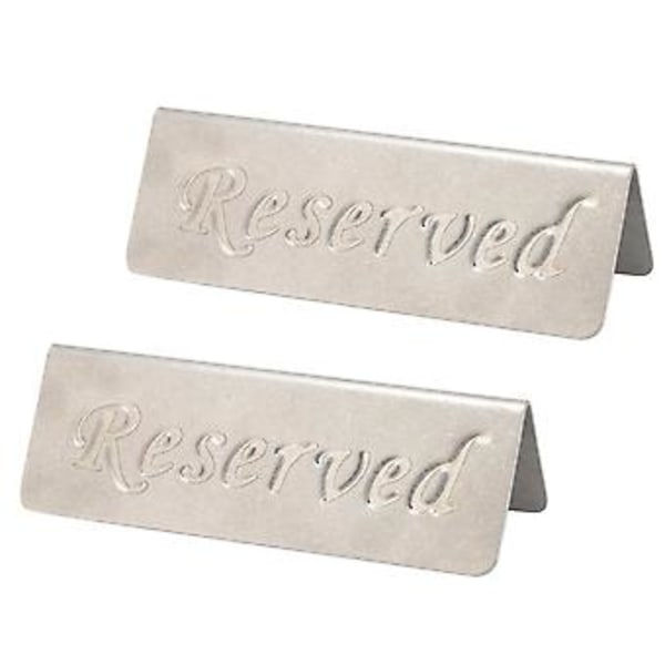 2 stk. reserveret skilt i metal, rustfrit stål, dobbeltsidet, til restauranter, barer, caféer, te-stuer og hoteller