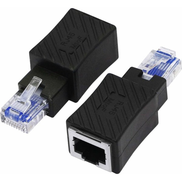 Cat5E/Cat6 Rj45 Ethernet-adapter, 2-pack Rj45/8P8C hane till hona 90 graders vinkel Ethernet-adapter stödjer Cat6/Cat5E (Ethernet-adapter)