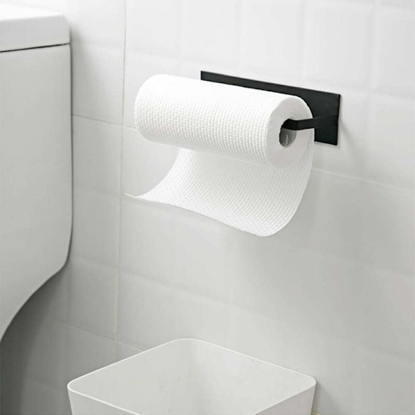 Papirhåndklædeholder uden boring - vægmonteret papirhåndklædeholder til køkken, toilet, badeværelse - til 1 rulle - sort-Fei Yu