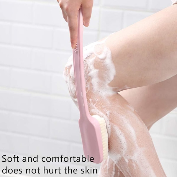 Langskaftet myk hårbadebørste, praktisk rengjøringsbørste for bad med håndkleoppbevaringsspenne (rosa)