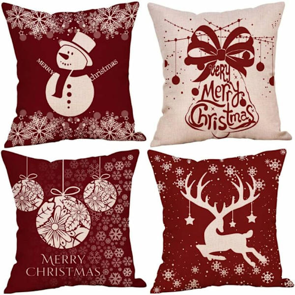 4PCS Juletema Putetrekk, Snøfnugg Putetrekk, Jule Putetrekk, Jule Putetrekk for Sofa
