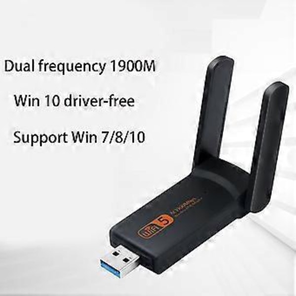 2.4G/5.0G Trådlöst Nätverkskort för Stationär Dator Stöd för Windows XP Vista USB WiFi Adapter Dual-Band 1900Mbps