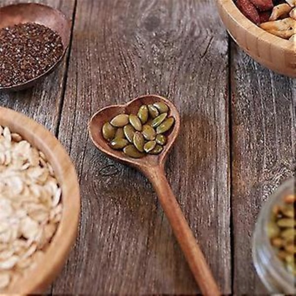 Träslevar i hjärtform - Set med teskedar/kaffeskedar i trä (2 st) - Små träslevar för kryddor, salt, socker