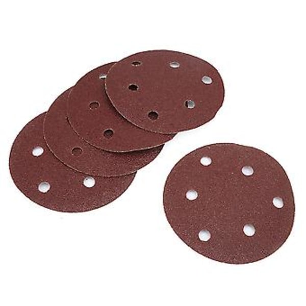 100 stk. 125 mm 5 tommer 6 hullers flocking sandpapir børstet stykke bagside velour skive (40#)