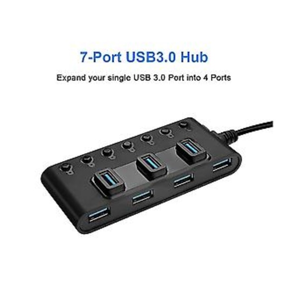 7 Portin USB3.0 Hub -sovitin Kannettava USB-hubijakaja SES-muuntimella kannettavalle tietokoneelle