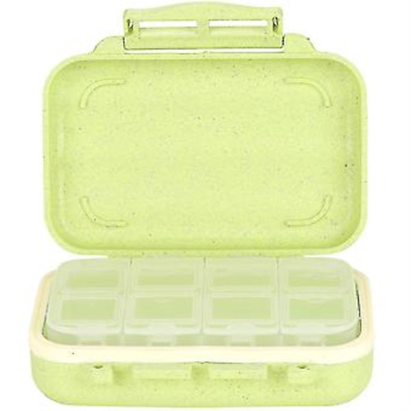 Bærbar 8 Rum Pilleholder Organizer Tabletboks Medicindispenser (Grøn)