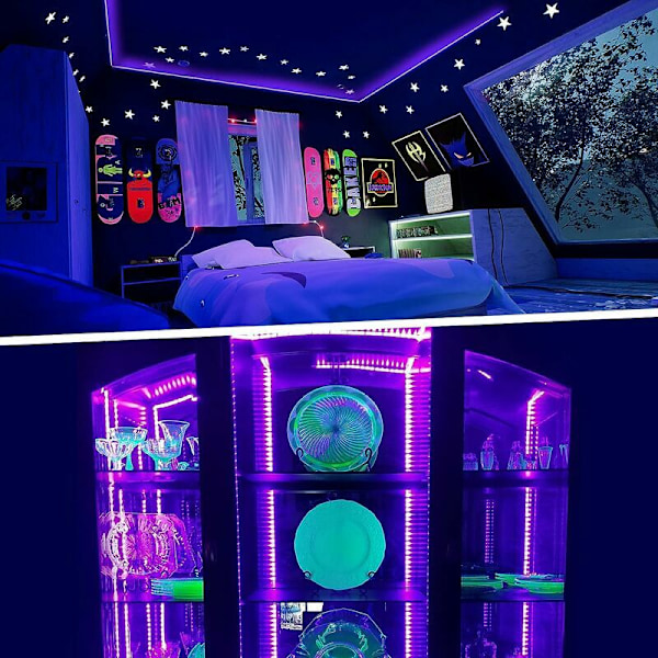 5M UV LED-remsa, svart ljus LED-remsa, Triomphe 12V 2835 LED-remsa lila ljus, 300 ultravioletta LED-lampor omgivande belysning för Halloween, jul, DJ