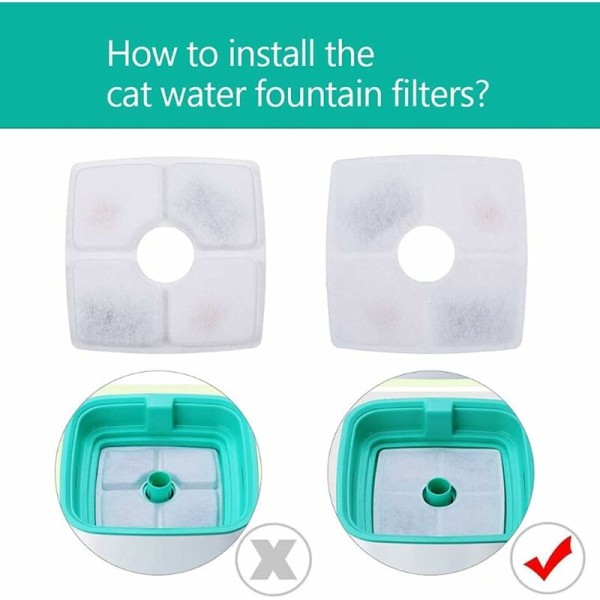 6 kpl kissan suihkulähteen suodatin, kissan suihkulähteen suodattimet lemmikkieläinten suihkulähteiden vaihtosuodattimet hartsilla ja aktiivihiilellä, neliö