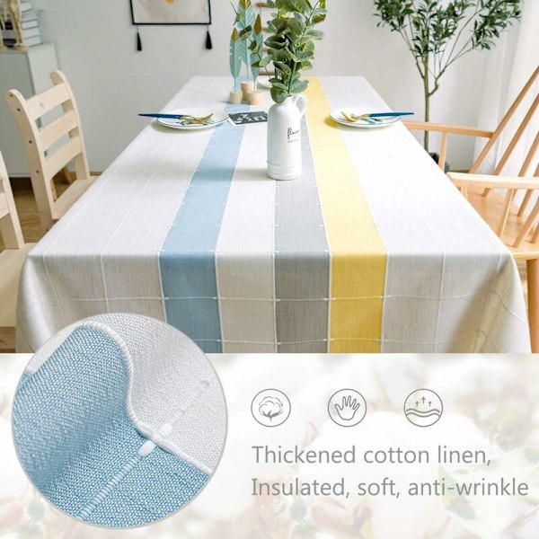 Solid Bomull Lin Rektangulær Duk Plaid Broderi Duske Bomull Lin Duk Dekke for Kjøkken Spisebord Dekorasjon (110x170cm,