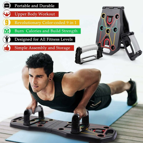 Push Up Bodybuilding, 9 i 1 Fällbar Multifunktionell Push Up Board med Motståndsband, Push Up Board Bodybuilding Enhet för Hemträning