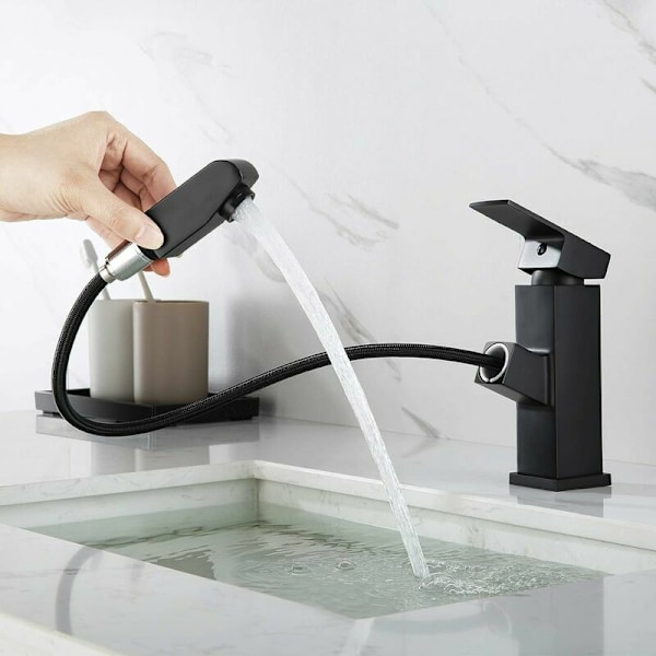 Single Lever Basin Mixer with Extractable Spray Height Black Bathroom Mixer (without hose)