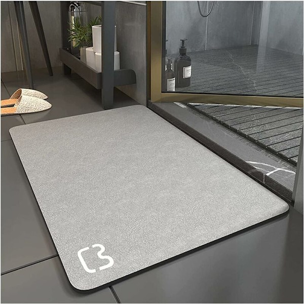 Non-Slip Bath Mat Super Absorbent Diatomite Bathroom Rug Microfiber Bathtub Mat Soft Shower Mat Quick Drying (Gray, 50 80)