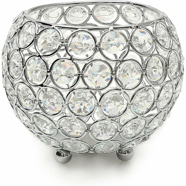 Kristallklot Ljusstake Rund Silver Skål Ljusstakar Fat Värmare för Bröllopscenter (12cm Diameter), Passar Ljus Mindre än 6cm