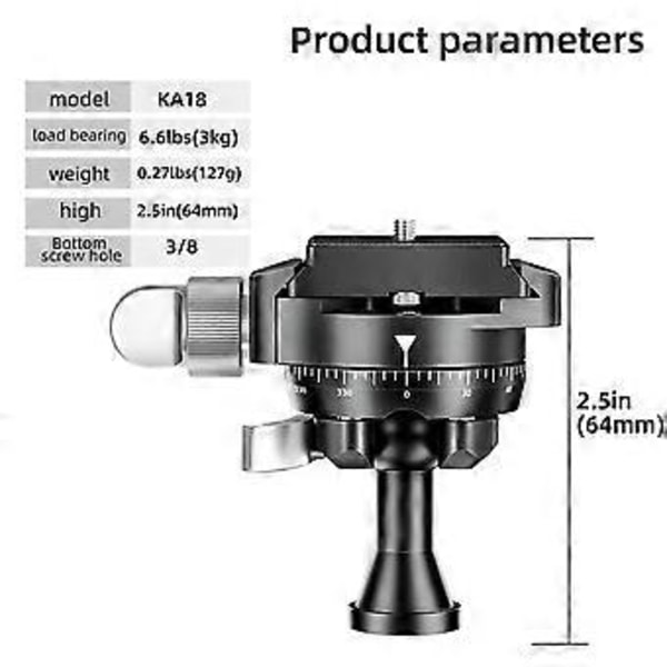 KA18 SLR Kameragimbal 360 Graders Roterande Metall Panoramisk Sfärisk Gimbal Projektor Gimbal med Snabbkopplingsplatta