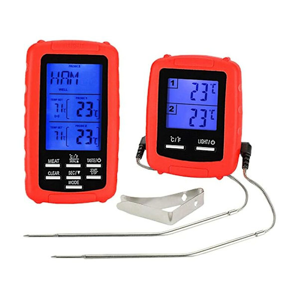 Kökstermometer med synlig display Dubbel sond 380 C Rostfritt stål Matlagning Ugn Grill Termometer Röd
