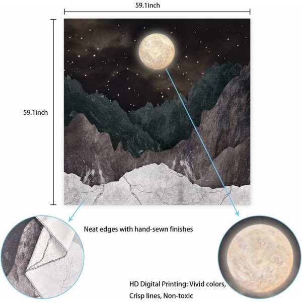 Bergsgobeläng Måne Stjärnor Gobelänger Natt Stjärnhimmel Gobeläng Natur Gobeläng Landskap Bergsgobeläng Väggbonad för Rum -51,2 tum x 59,1 tum