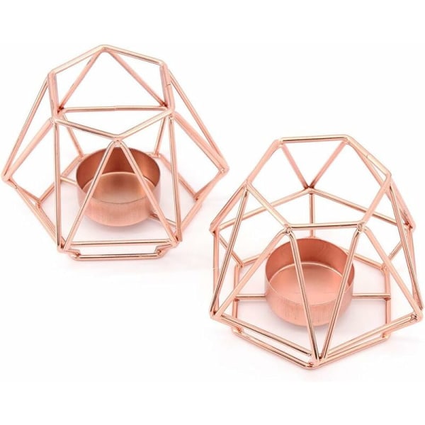 2 Piece Metal Candle Holder Set, Decorative Hollow Iron Lantern Holder, Home Ornament for Living Room, Wedding, Party （Small Rose Gold）