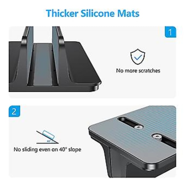 Säädettävä pystysuuntainen kannettavan tietokoneen teline, alumiininen Macbook-teline, musta
