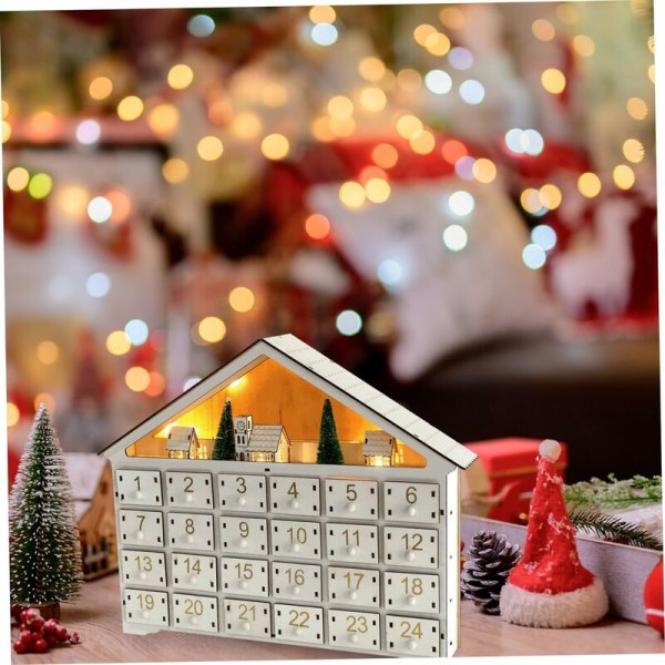 Träadventskalender, återanvändbar tom adventskalender, DIY julkalender med 24 lådor, unika LED-juldekorationer för jul