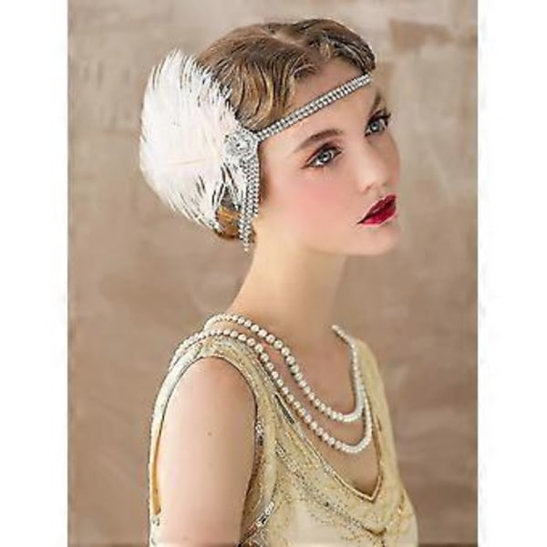 Flapper Pannebånd Dame 1920-talls Hodeplagg Great Gatsby Inspirert Fjærpannebånd Cocktailparty Rhinestone Hårtilbehør