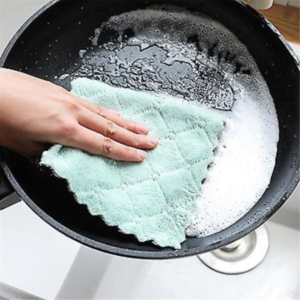 Flerfarvede mikrofiber rengøring tykke bløde viskestykker håndklæde til køkken (Grøn Grå)