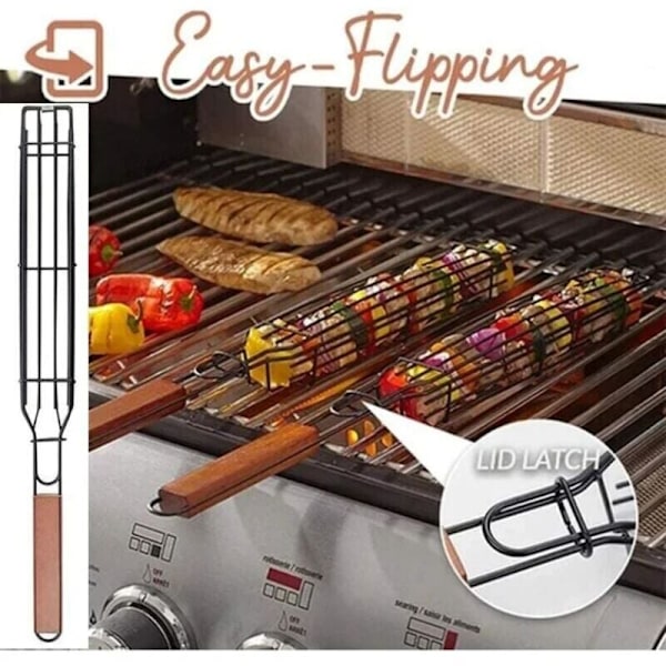 Grillspyd, Non-Stick Grillkurv, Spidkurve, Grillspyd til grøntsager eller rejer (3 stk.)