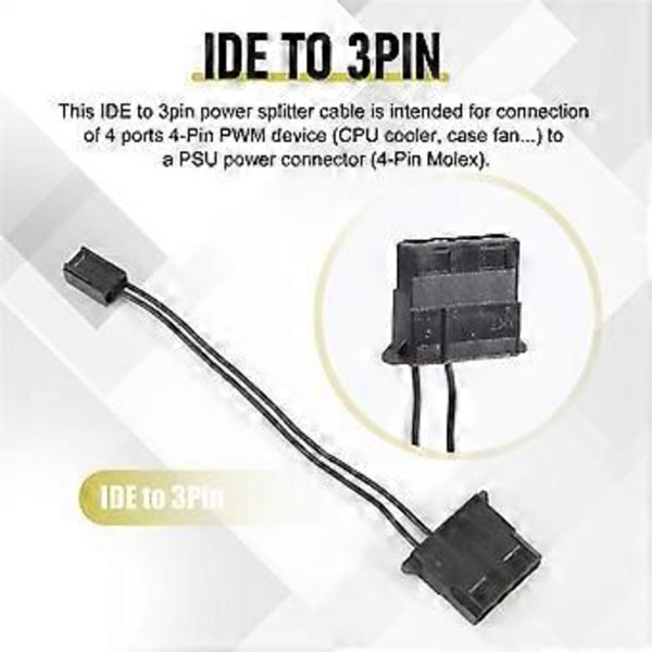 5 kpl IDE - 3-nastainen tuulettimen virtajohto Molex D-liitin Virtalähde 3-nastaiseen liittimeen Tietokoneen PC-jäähdytyksen muunninjohto
